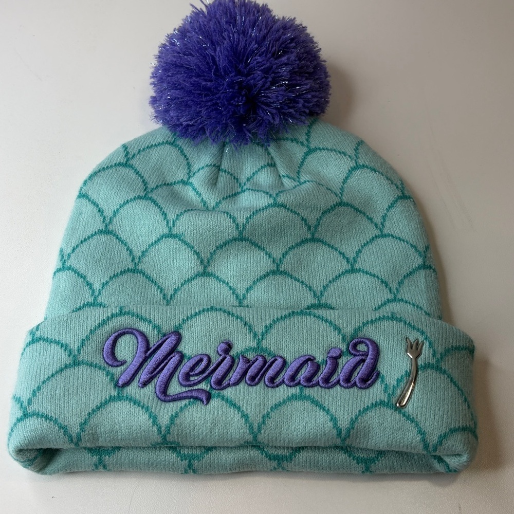 Disney Parks Little Mermaid Ariel Dinglehopper Pom Adult Beanie Knit Cap Hat NEW - Picture 11 of 11